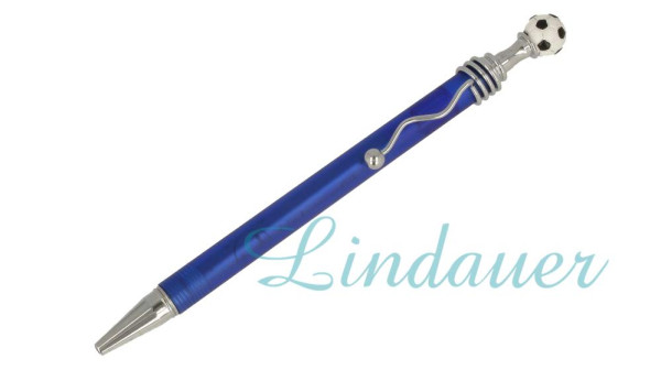 Kugelschreiber mit Drücker als Fussball in blau